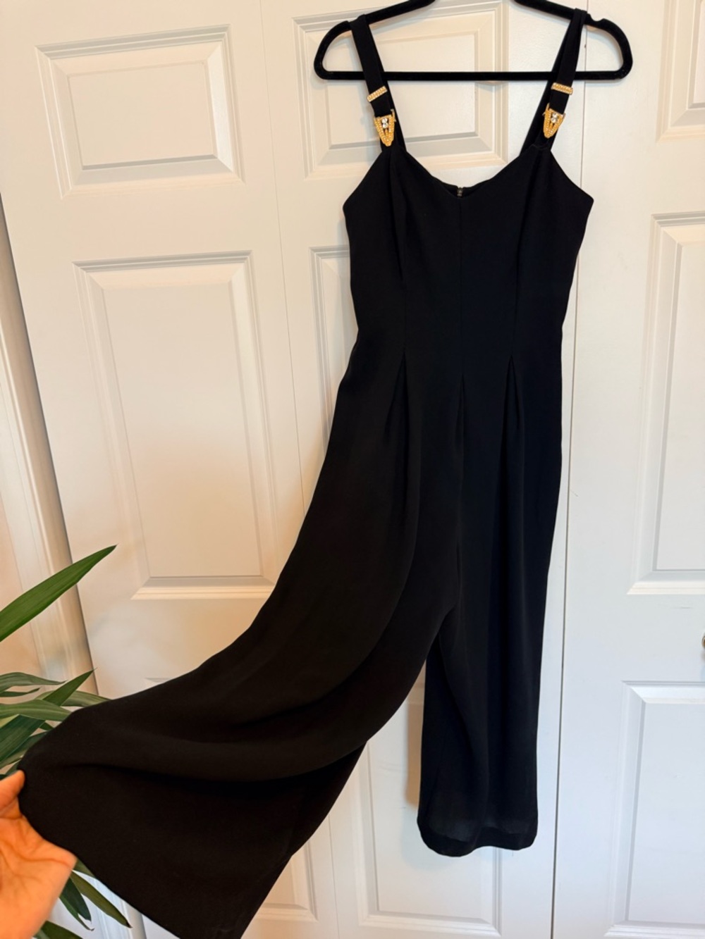 Black Wide-Leg Buckle-Strap Jumpsuit